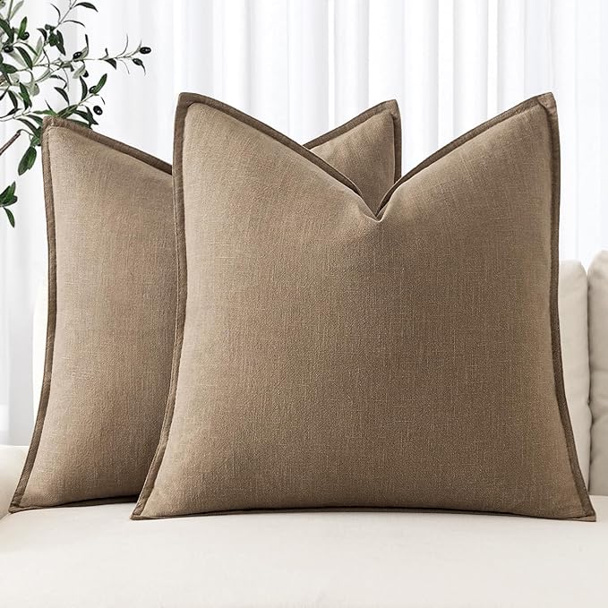 MIULEE Decorative Linen Pillow Covers 20x20 Inch Khaki Boho Farmhouse Neutral by MIULEE