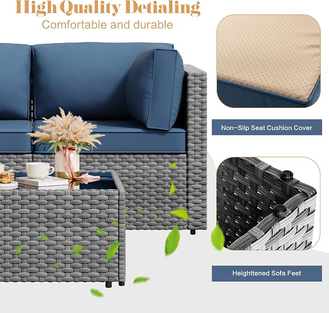 Vongrasig 5 Pieces Outdoor Sectional Furniture, All-Weather Rattan Patio - Image 4