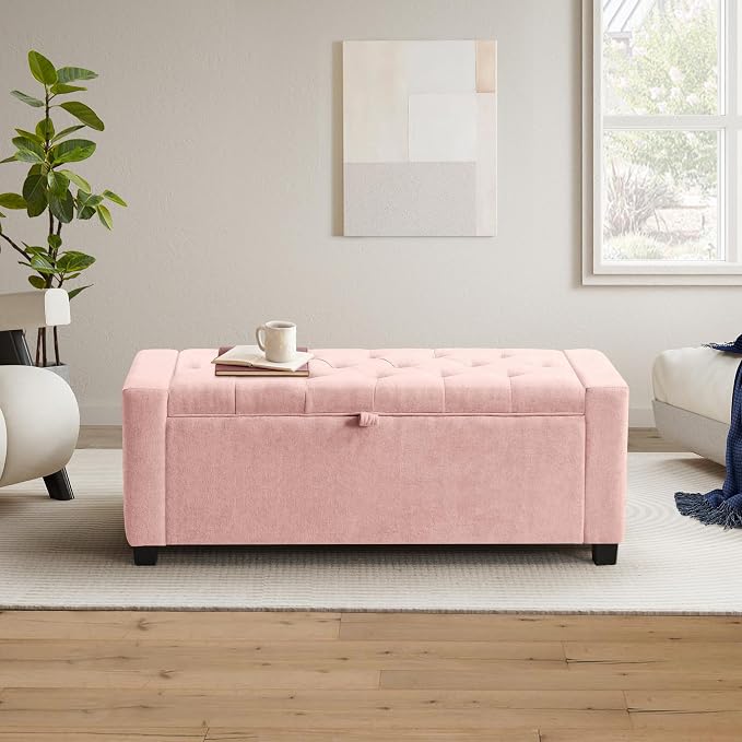 GRAINELL Storage Ottoman Bench, Upholstered Tufted Bedroom Bench by Unknown