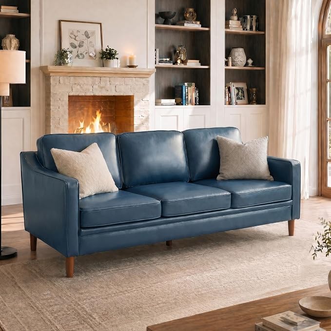 Kingfun 80" Faux Leather Sofa, 3 Seater Couch, Mid Century Modern Couches by KINGFUN-Anexcitingoption