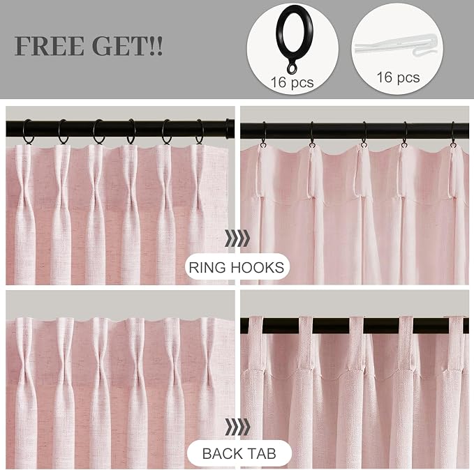 IVAPUPU Light Pink Pinch Pleated Curtains 90 Inch - Image 3