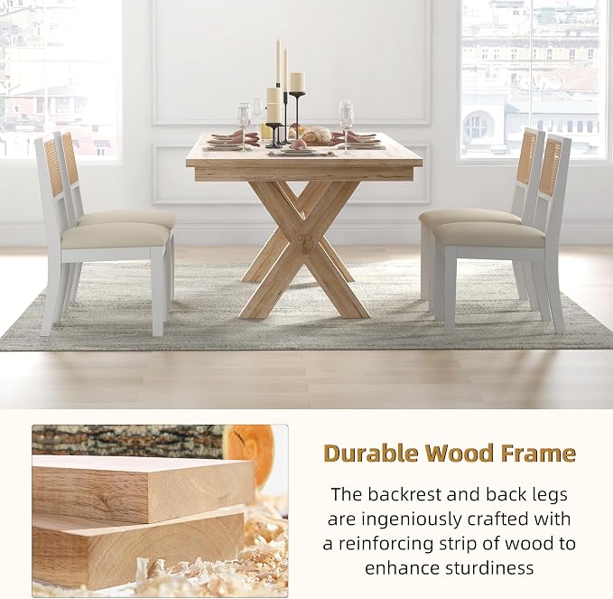 Westice Rattan Dining Chairs Set of 2, Farmhouse Natural Dining Room Chairs - Image 6