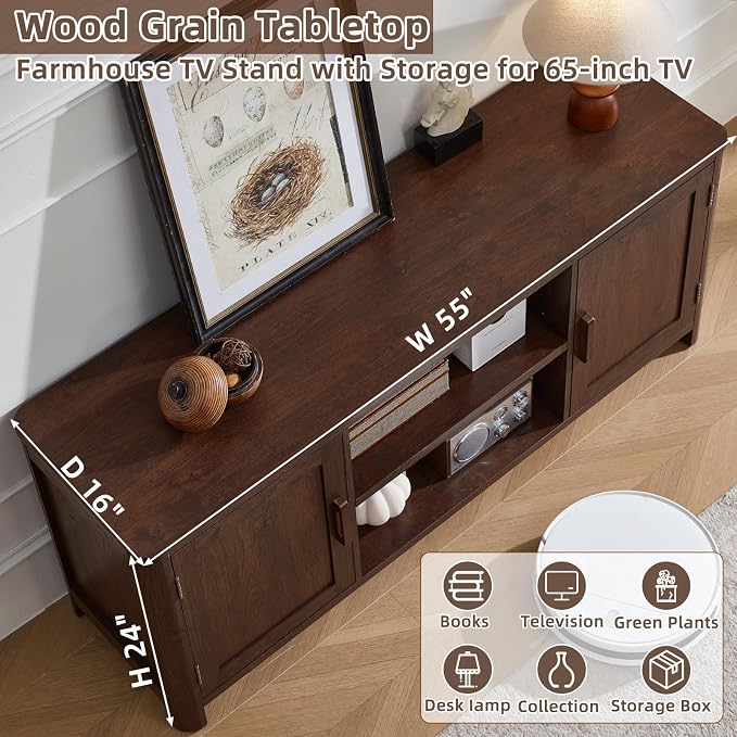 Joaxswe Farmhouse 55" Entertainment Center, Walnut Tv Stand - Image 9