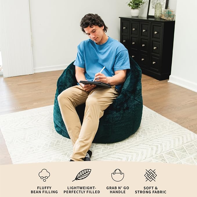 Big Joe Milano Bean Bag Chair for Kids, Ultra-Soft Emerald Plushie Polyester - Image 8