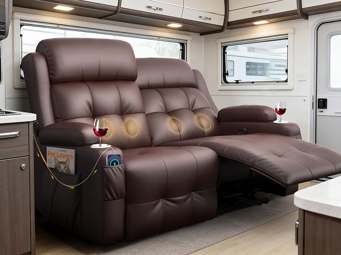 Reclining Loveseat, 55.1" RV PU Leather Wall Hugger Recliner Love Seats Sofa by FurgattiEnjoyYourLife