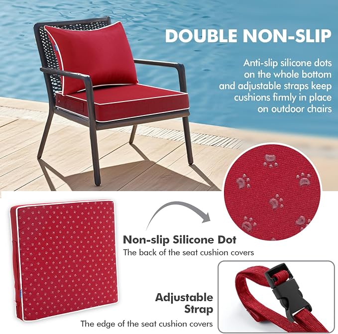 MIULEE Red Outdoor Seat Cushion 22x22 Inch Waterproof & 3 Year Fade Resistant - Image 4