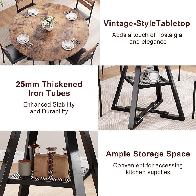 Jocoevol Round Dining Table for 4, Kitchen Dining Room Circle Dinner Pedestal - Image 5