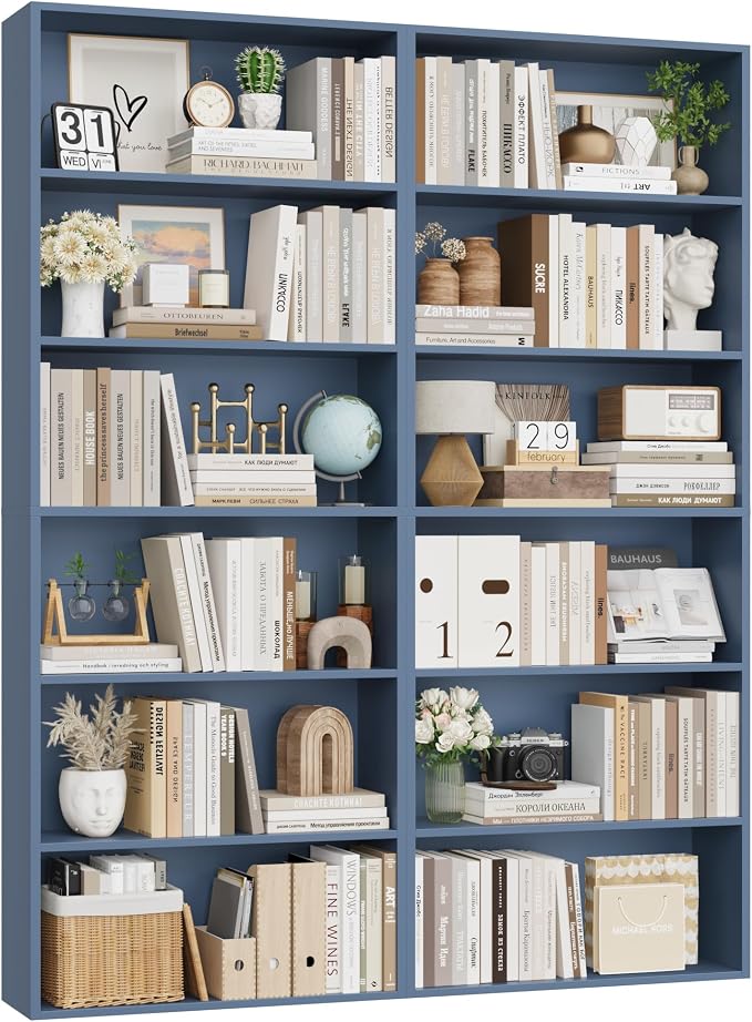 FOTOSOK 6-Tier Open Bookcase and Bookshelf Set of 2, Freestanding Display - Image 9