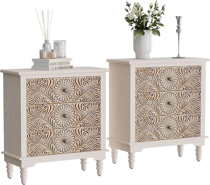 HOMPUS Nightstands Set of 2, Night Stand w Flower Pattern, Bedside Table Set of by HOMPUS