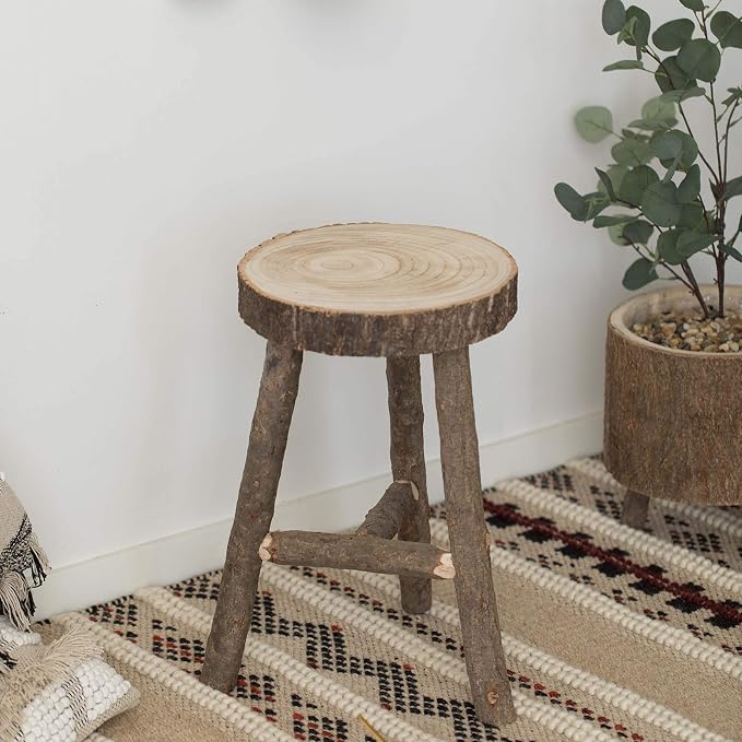 Decorative Antique Log Cabin Natural Wooden Accent Stool Side Table - Image 7