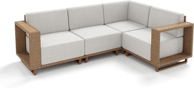 MIXPATIO Patio Sectional Furniture Set, 4 Piece Outdoor Yellow Rattan Modular - Image 9