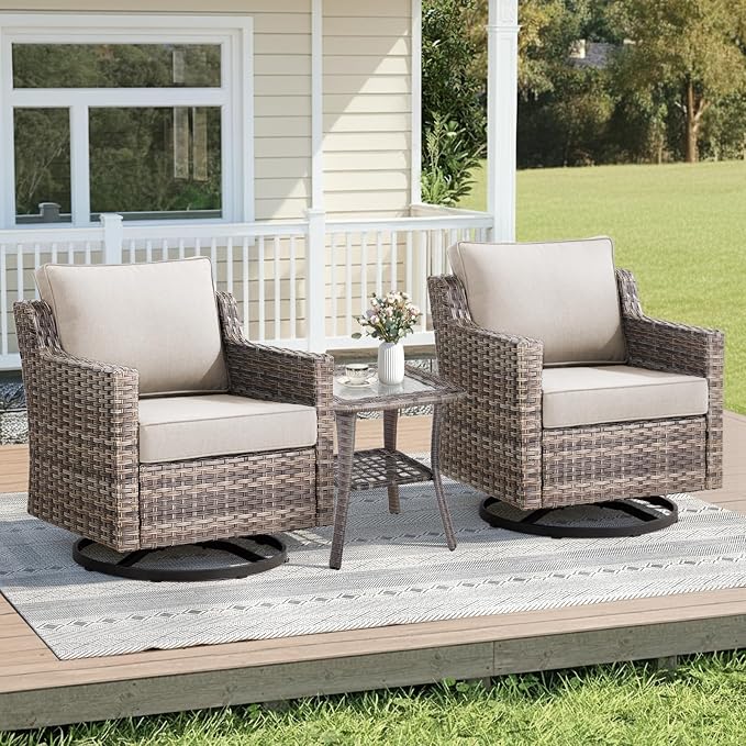 3 Pieces Patio Furniture Set-High Back Swivel Patio Chairs Set of 2 by AMCLOBA