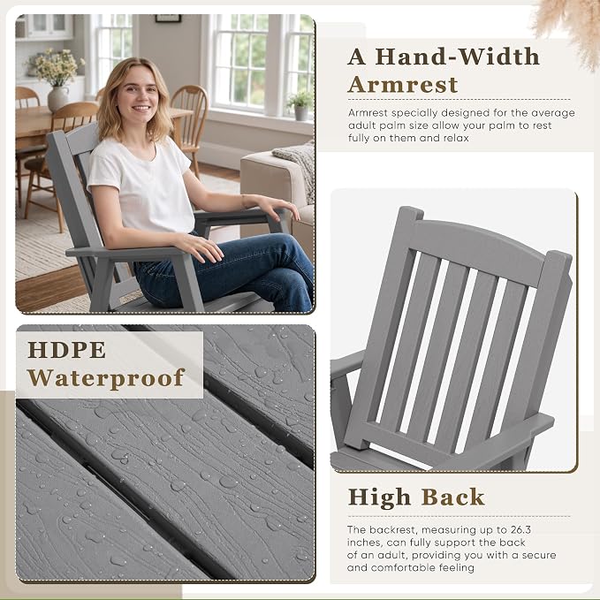 Greesum Outdoor Rocking Chair, 300lbs All-Weather Patio Resin Rocker, - Image 5