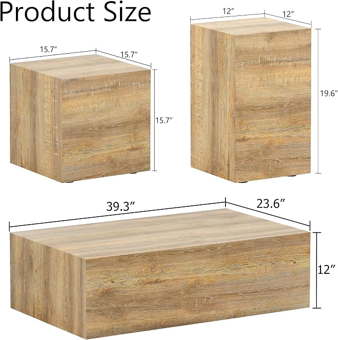 Coffee Table Set for 3, Living Room Table Set, Wood Coffee Table and Side Table - Image 2