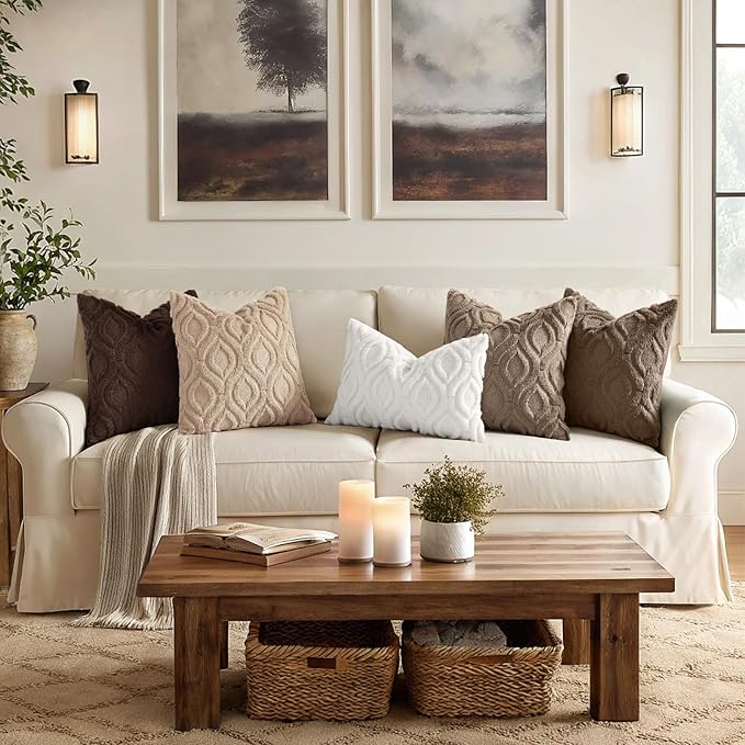 decorUhome Throw Pillow Covers 24x24 Inch Set of 2, Soft Plush Faux Wool Light - Image 3