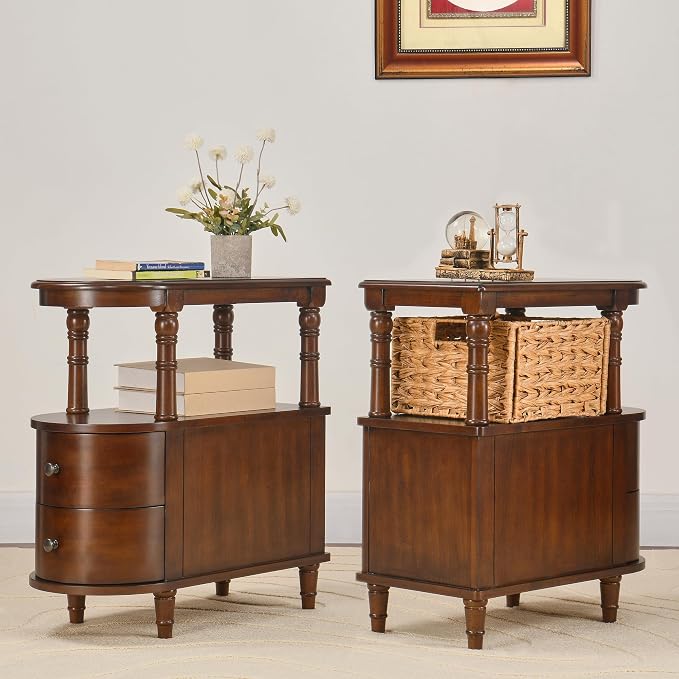 Narrow End Table Set of 2 with 2 Storage Drawers, Vintage Sofa Beside Table by MODERION-YourHomeSoulMate