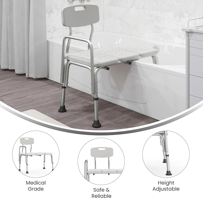 Flash Furniture HERCULES Series 300 Lb. Capacity Adjustable White Bath & Shower - Image 4