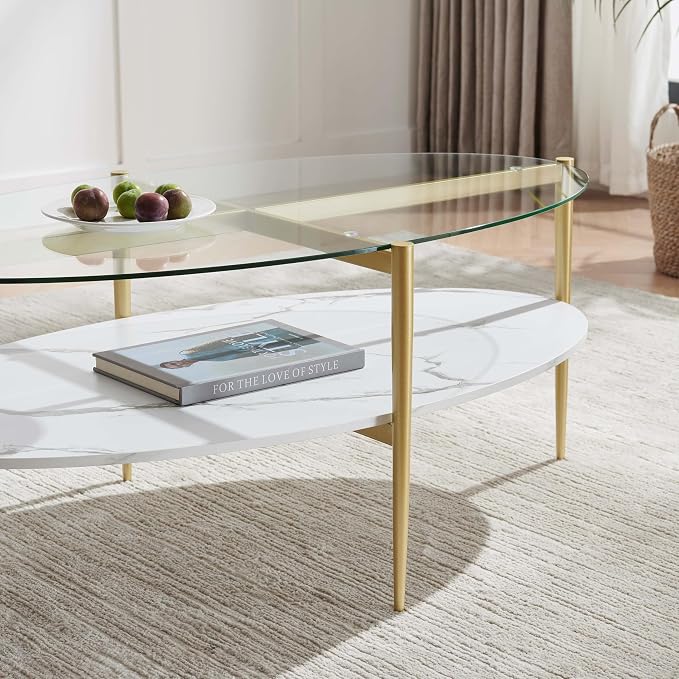 LumFurn Oval Glass Coffee Table, Mid-Century Modern Design, L43 x W22 x H17 inch - Image 8