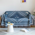 VClife Boho Sofa Couch Cover White Blue Plaid Stripe Couch Cover by VCLIFE