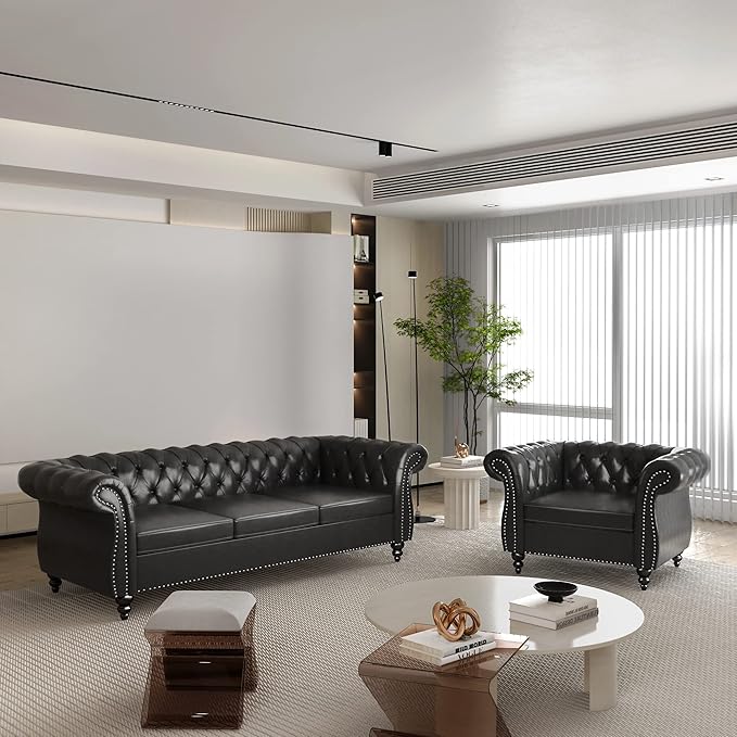 QHITTY 2 Piece Living Room Set, Sectional Chesterfield Sofa Chair Contemporary by QHITTYFurnitureLife