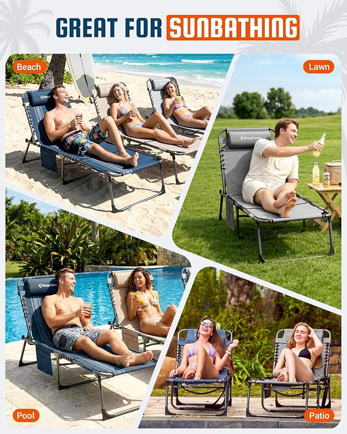 KingCamp Lounge Chair with face Hole, 400LBS Tanning Chairs - Image 7