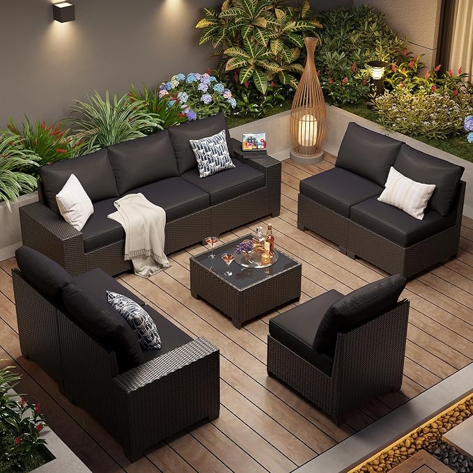 Aoxun Patio Furniture Set, Widen Armrests Wicker Outdoor Sectional - Image 8