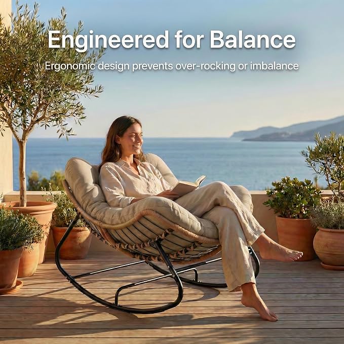 Oversized Papasan Rocking Chair Outdoor, Comfy Patio Papasan Egg Rocker - Image 4