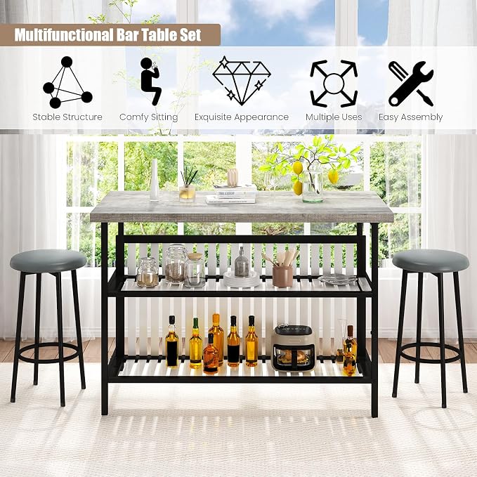 AWQM Kitchen Island with Seating & Storage Shelf, Faux Marble Island Table - Image 5