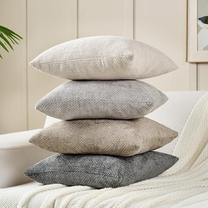 Volcanics Boho Throw Pillow Covers 20x20 Set of 4, Neutral Chenille Decorative - Image 5