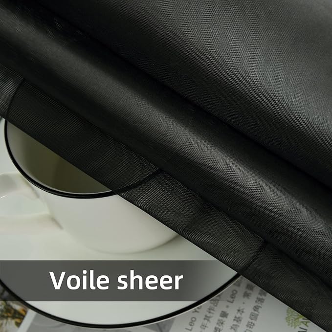 youleyar Solid Sheer Rod Pocket Curtain Voile Draperies 2 Panels White Beige - Image 4