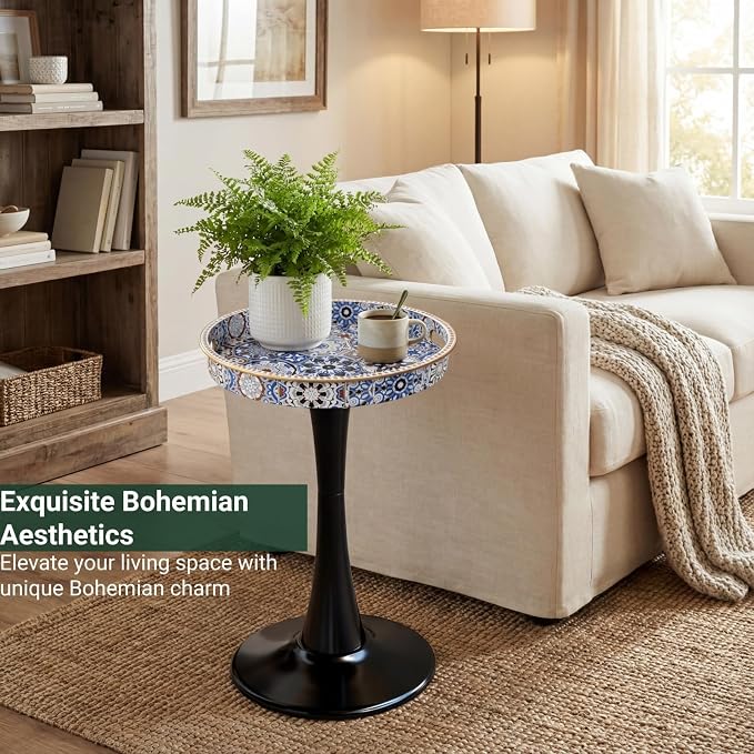Gesodant Boho Chic Round Side Table, Stable Hourglass Pedestal Base, Unique - Image 4