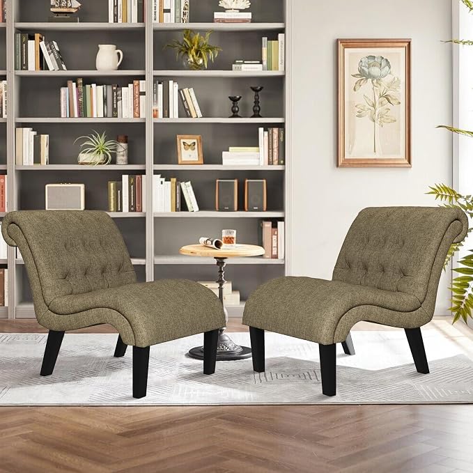 Accent Chairs Set of 2 Modern Armless Living Room Bedroom Side Chairs Button - Image 4