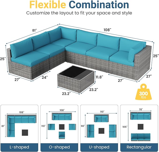 May in Color 7 Pieces Wicker Outdoor Patio Furniture Set, Patio Sectional Sofa - Image 2