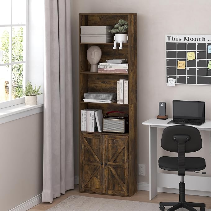 Furinno Jensen Book Shelf, 6-Tier Farmhouse Bookshelf, Display Bookcase - Image 2