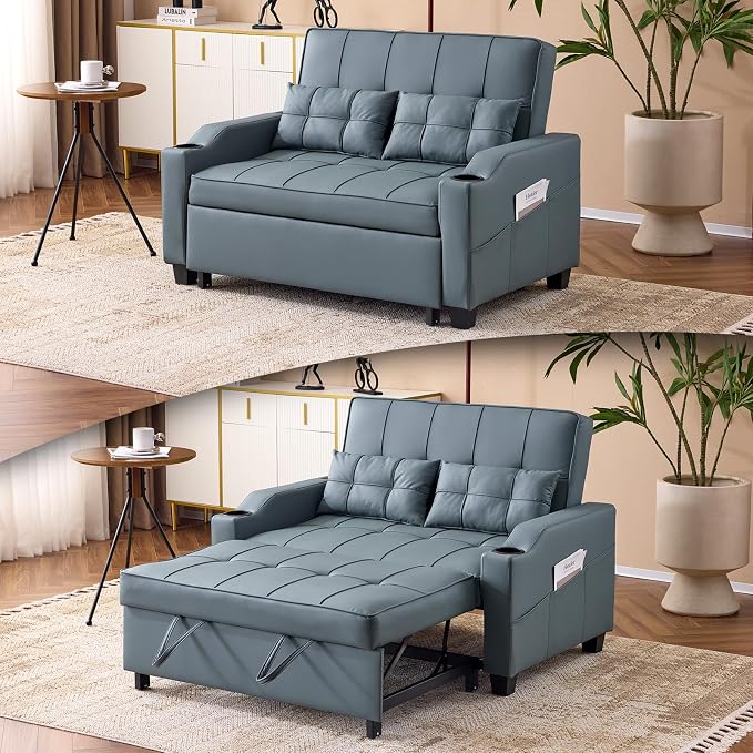 VINGLI Convertible Loveseat Sleeper Sofa, Cup Holders, Armrest by VINGLI
