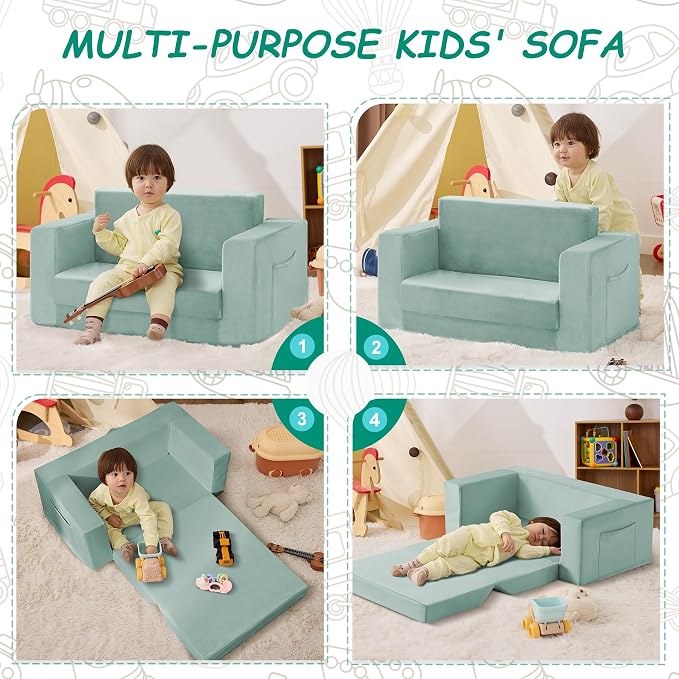 Kids Couch, 2-in-1 Toddler Chair Comfy 1-3 Years, Convertible Kids Chair - Image 6