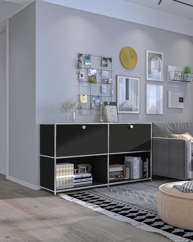 Metal Sideboard with 2 Flap Doors, DIY Modern Home Furnishing, Foyer - Image 2