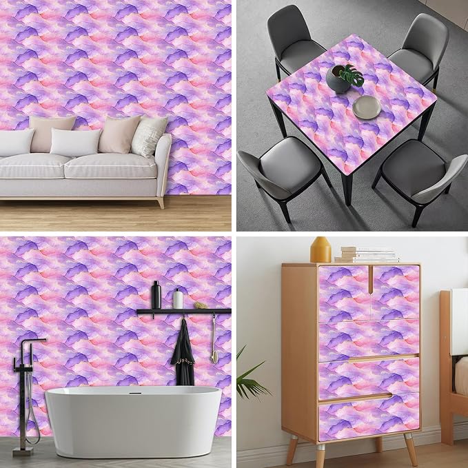 HOMETITUTE Pastel Watercolor Wallpaper Peel and Stick Purple Pink Gradient - Image 8