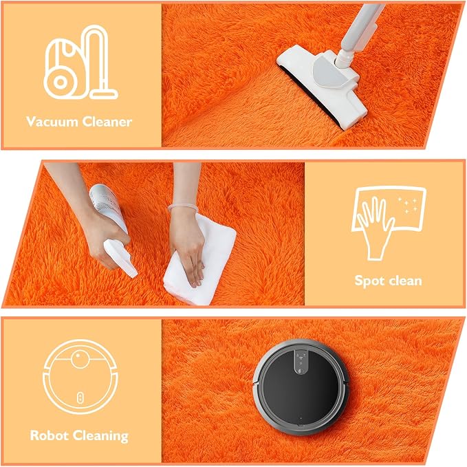 Orange Fluffy Round Rug, Soft Area Rugs - Image 4