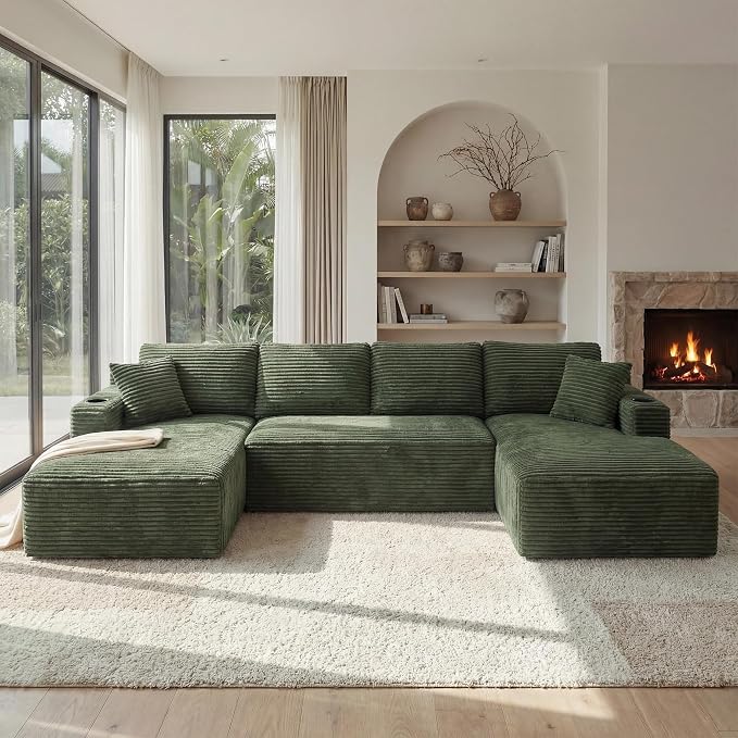125 Inch Modular Sectional Sofa, Cloud Couch Oversized U Shaped Corduroy Sofa - Image 5