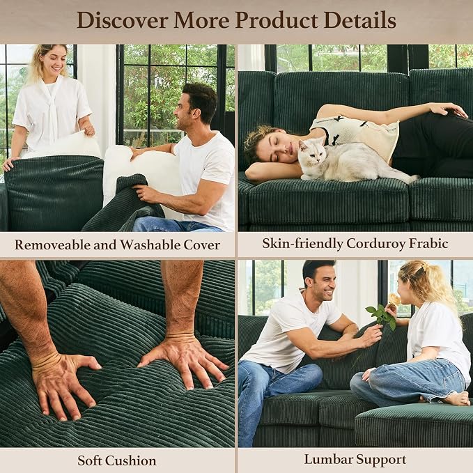 Belffin Modular Sectional Sofa U Shaped Sectional Sofa Couch 6 Seater Corduroy - Image 8