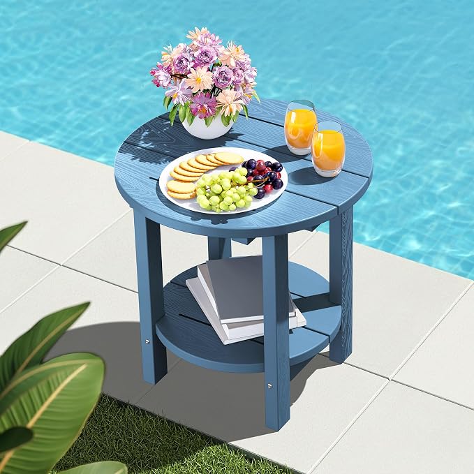 SERWALL Round Outdoor Side Table Set of 2, HDPE Small Adirondack Double End - Image 10
