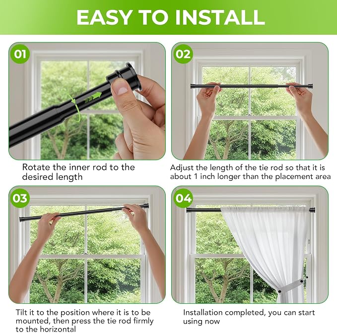 Spring Tension Rods 28-41 Inches No Drill Tension Curtain Rods Black Spring - Image 7