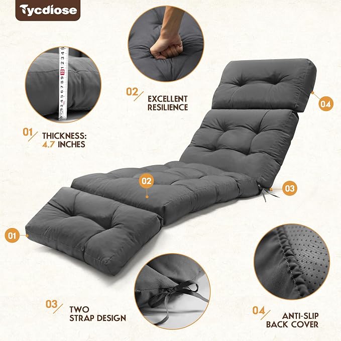 Chaise Lounge Cushions Outdoor Set of 2, 74.4 x 22 x 4.7 Inches Thickened - Image 5