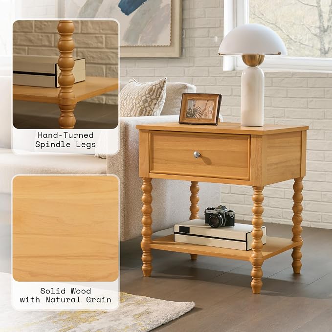 AMERLIFE 24" Wood Nightstand, Vintage Bedside Table - Image 4