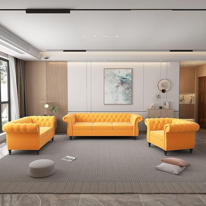 Chesterfield 3 Seater Sofa, Modern Velvet Tufted Couch 3 Seater - Image 5