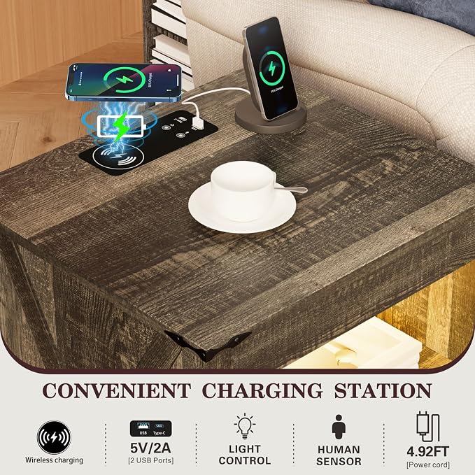 HWB Nightstands Set of 2 with Hidden Drawer, Farmhouse Bedside Table with - Image 4