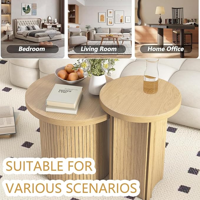Set of 2 Nesting Coffee Tables Farmhouse, Round Coffee Tables Living Room - Image 7