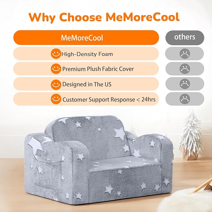 MeMoreCool Glowing Star Kids Chair, 2-in-1 Foldable Kids Couch - Image 6