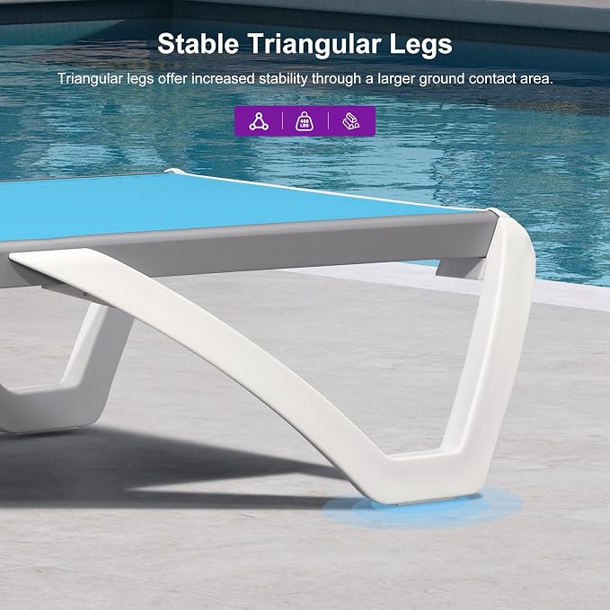 PURPLE LEAF Patio Chaise Lounge Chair Set of 3 Outside Aluminum Plastic - Image 7